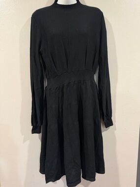 NWOT Black Long-Sleeve Fit-and-Flare Dress Medium